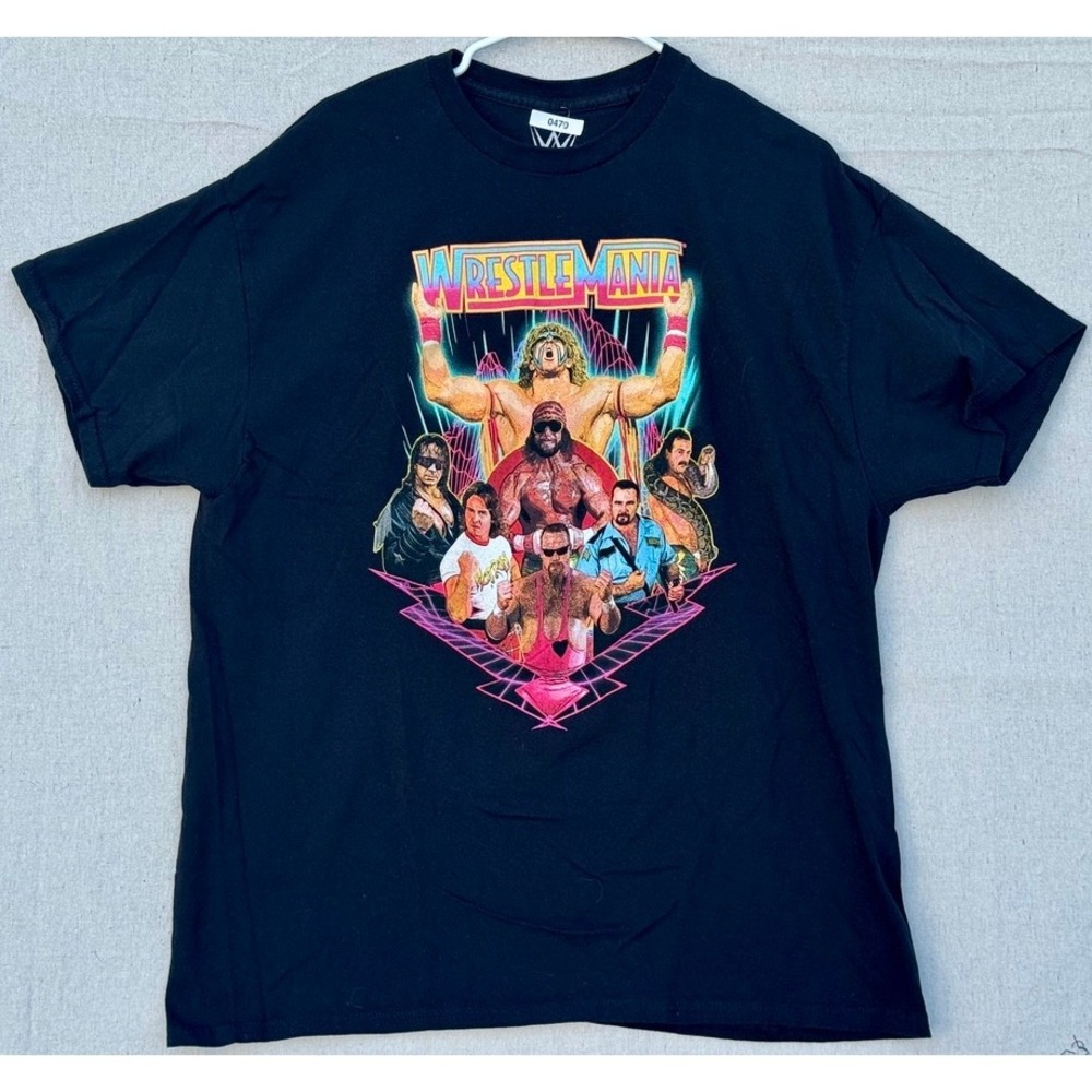 WWE WrestleMania Legends Graphic T-Shirt Black XL Macho Man Ultimate Warrior